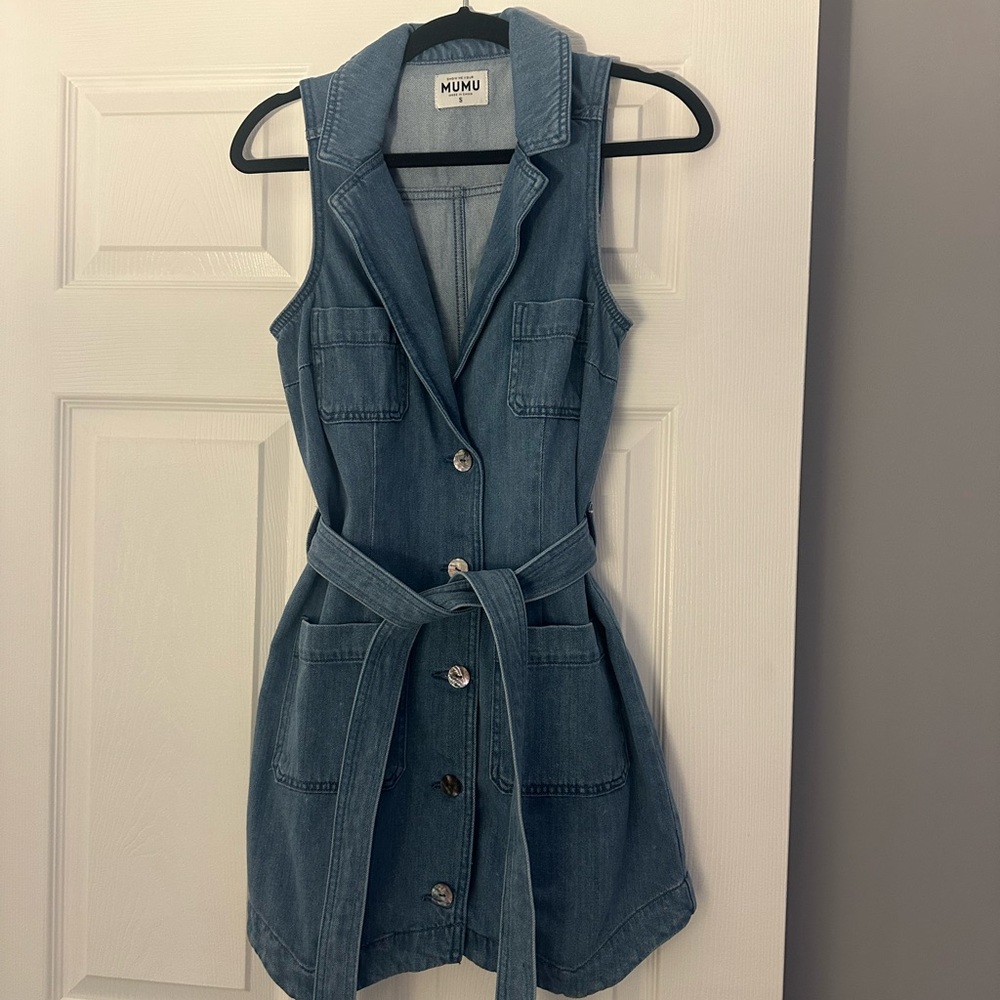 Show Me Your MuMu Blue Denim Sleeveless Mini Dress